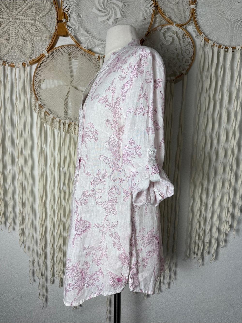 Malvin Hamburg "I Love Linen" Linen Floral Roll Tab Sleeve Tunic Top M and XL - Picture 4 of 10